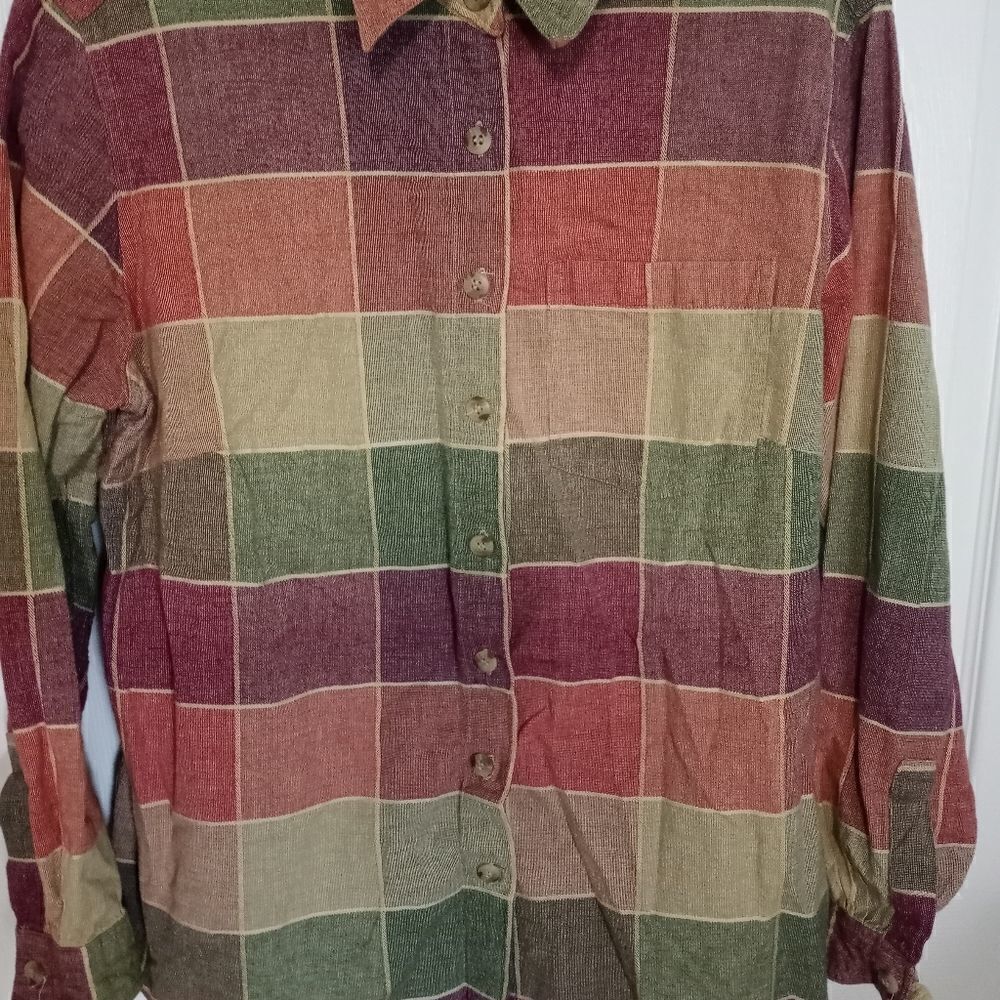 Fashion Bug 14/16 BlendCotton Plaid Longsleeves Button Up Women's Shirt